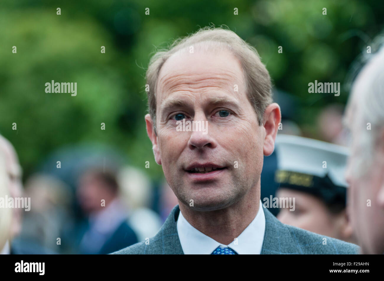 Hillsborough, Northern Ireland. 14 Sep 2015. Prince Edward, the Earl of Wessex, talks to guests at the annual Hillsborough Garden Party Credit:  Stephen Barnes/Alamy Live News Stock Photo