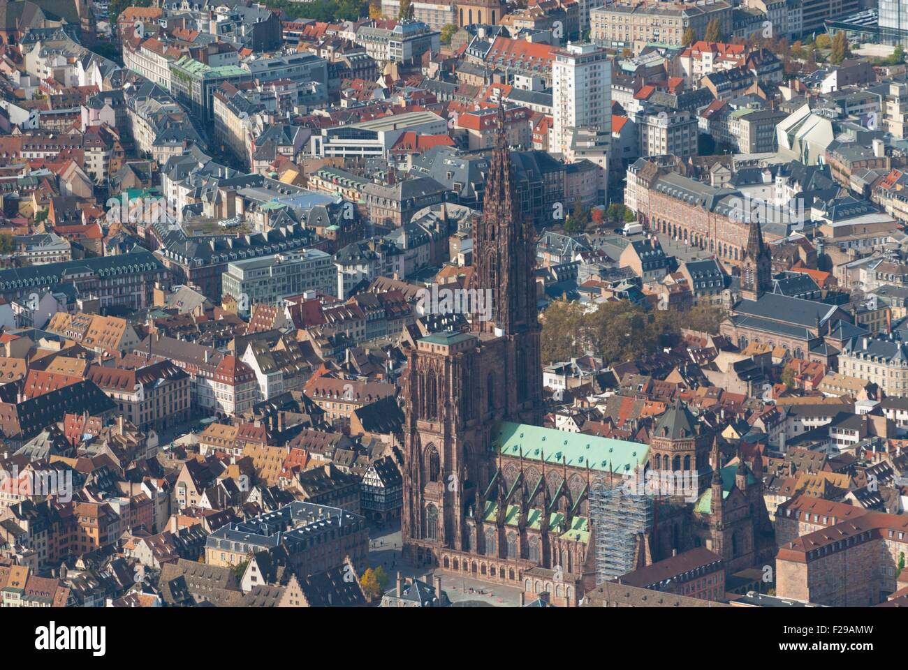 France, Bas Rhin (67), Strasbourg town, historic centre with cathedral Notre-Dame (aerial view) Stock Photo