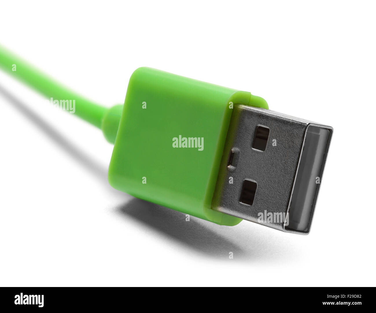Green USB Cable Isolated on a White Background. Stock Photo