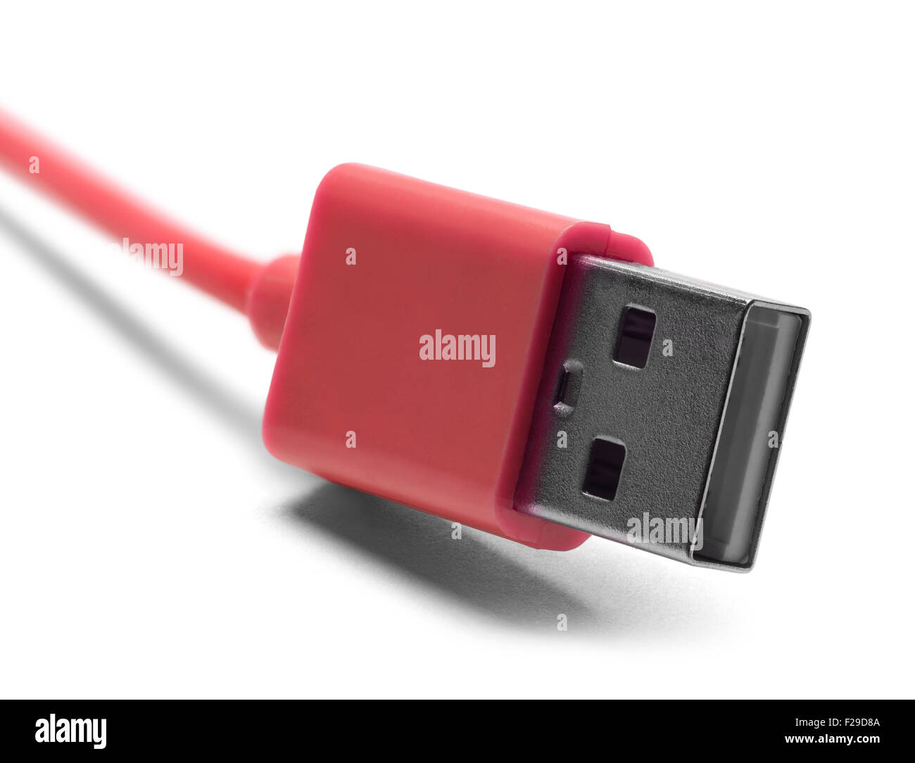 Red USB Cable Isolated on a White Background. Stock Photo