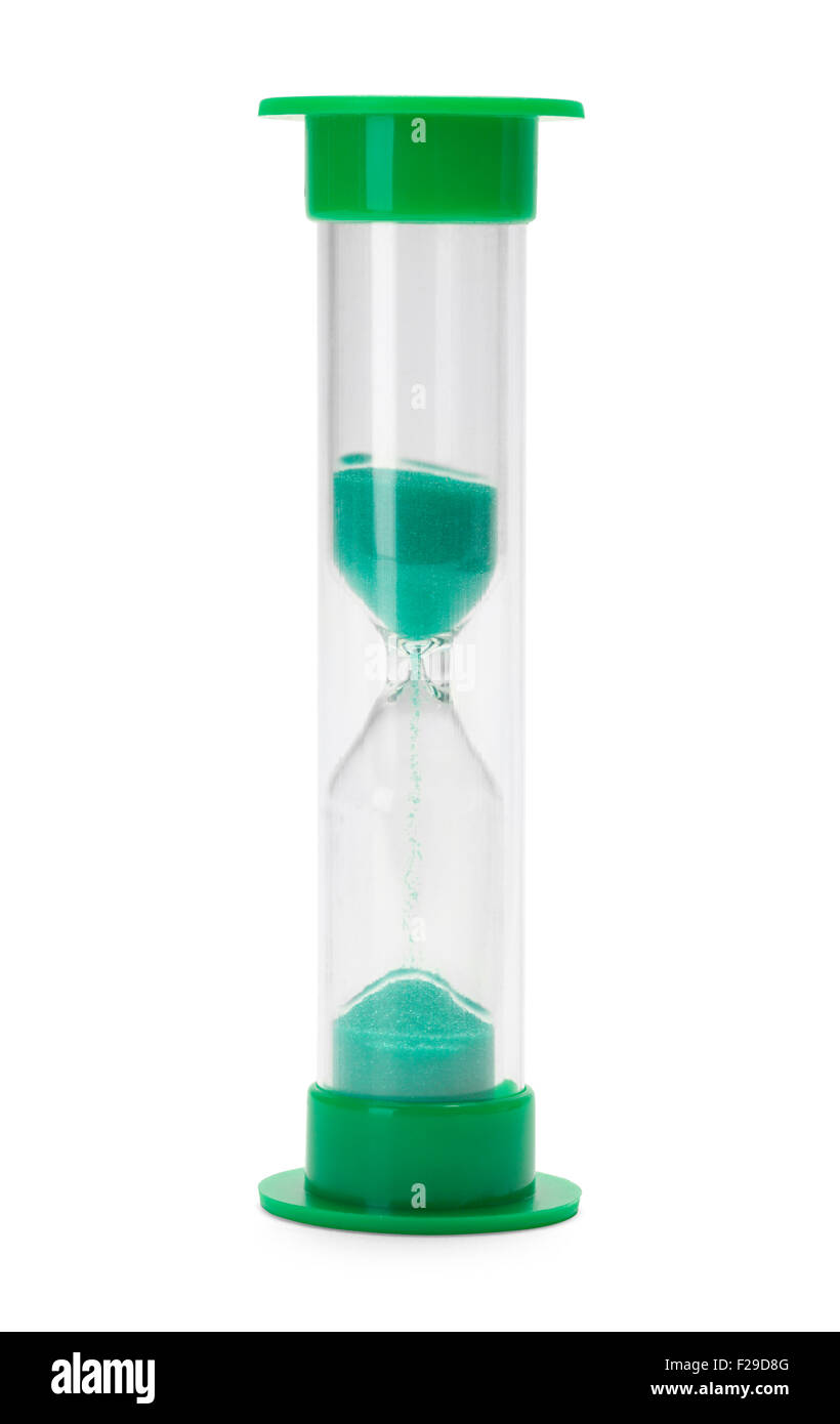 Green Hourglass Timer Isolated on White Background. Stock Photo