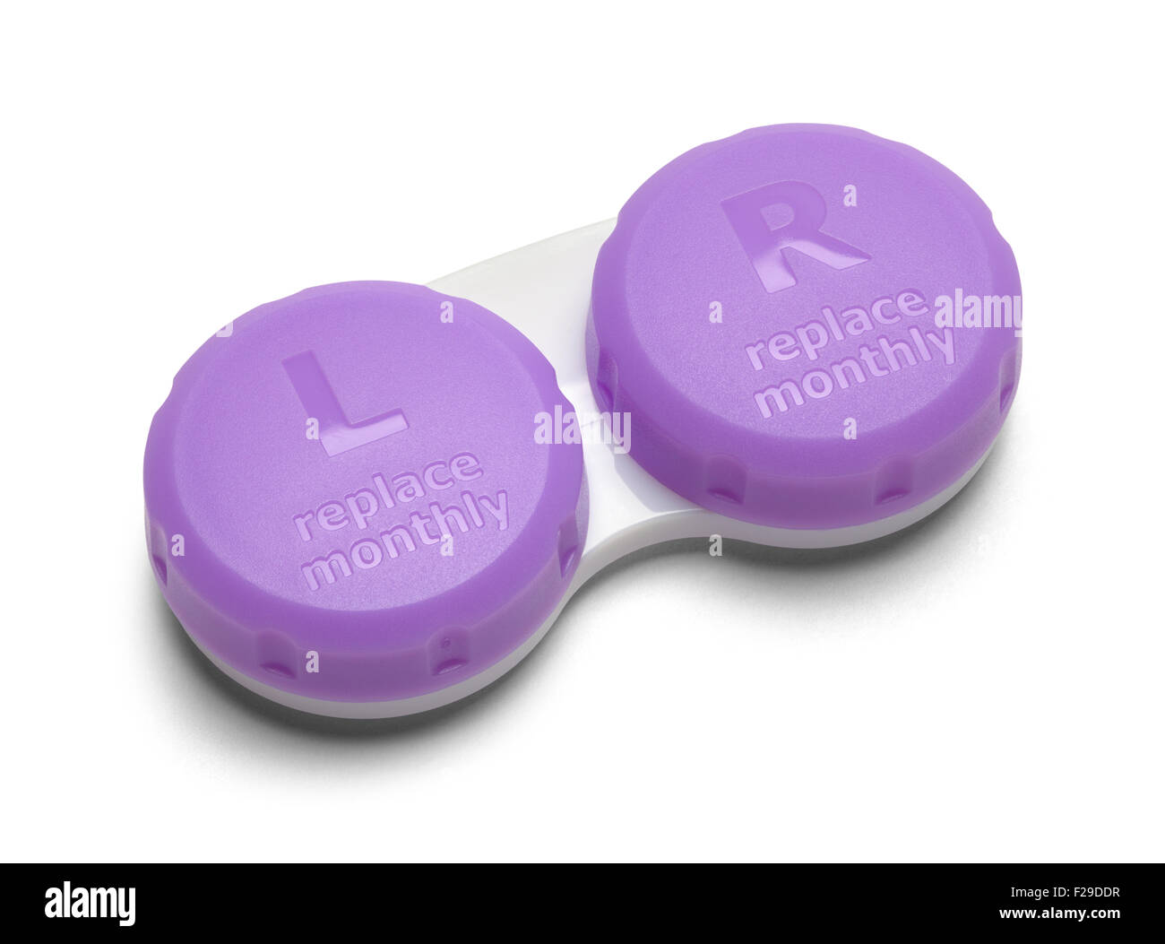 Purple Plastic Contact Container Isolated on White Background. Stock Photo