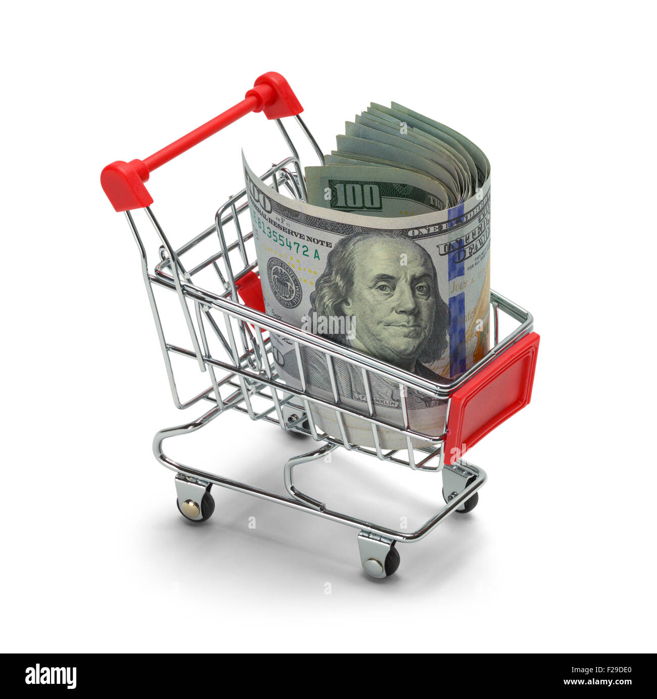 Retail Basket with Cash Money Isolated on White Background. Stock Photo
