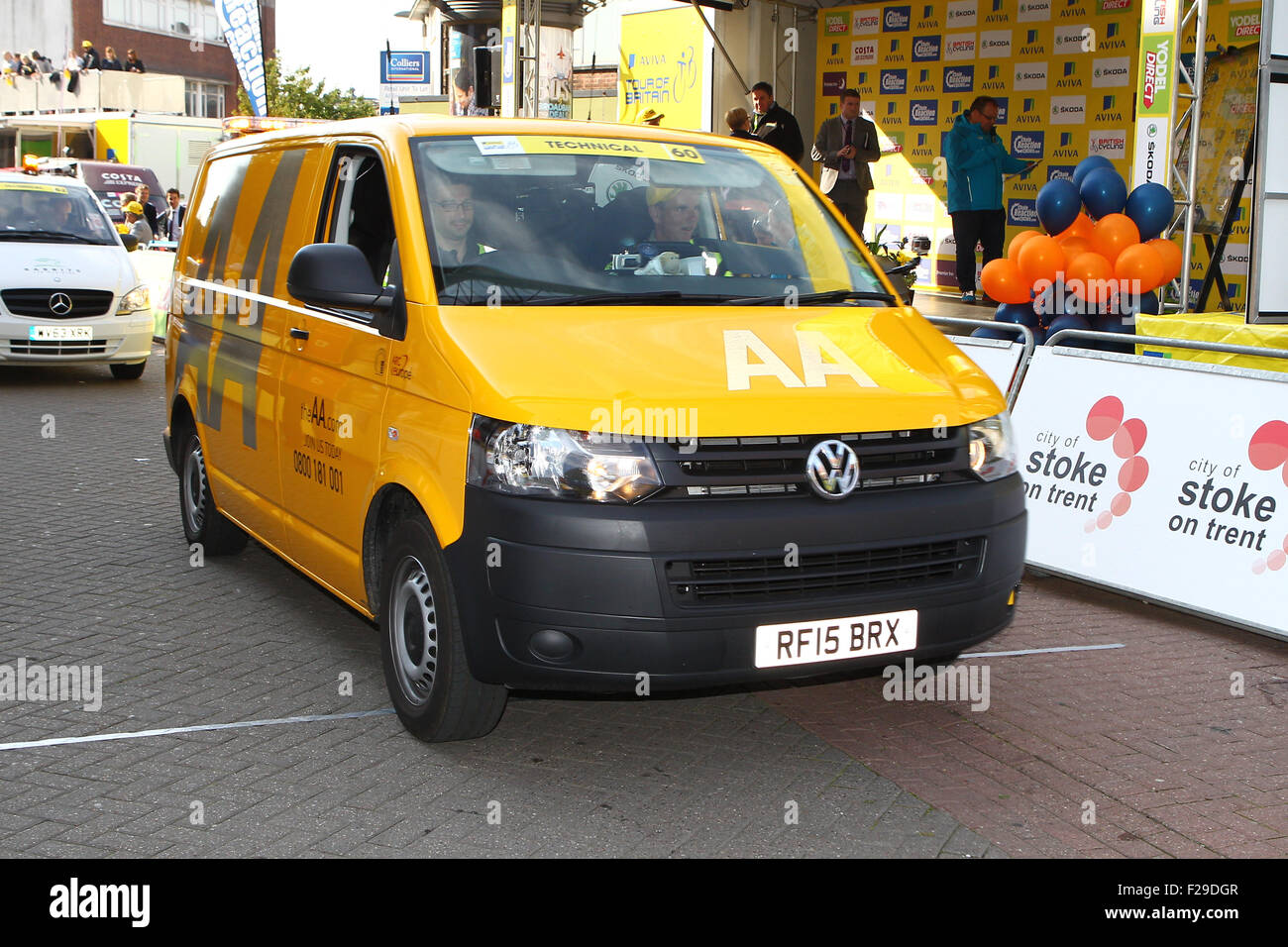 2015, Tour of Britain, Stage 6, Stoke to Nottingham, cycling, UK.  The (AA) Automobile Cycling Team support set-off from Stoke. Stock Photo