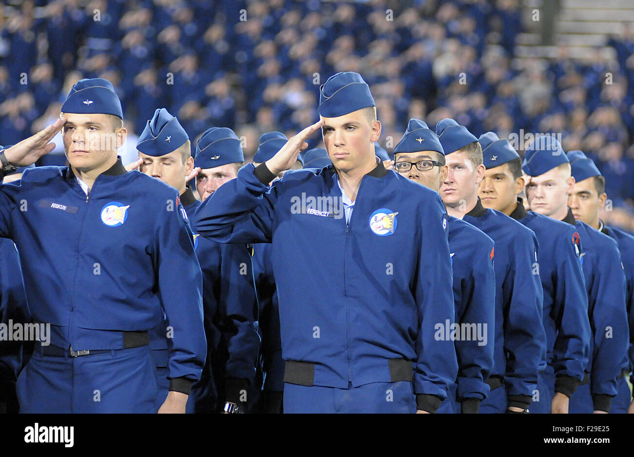 Colorado Springs, Colorado, USA. 12th Sep, 2015. The Air Force Academy Corps of Cadets at attention prior to Mountain West Conference action between the San Jose State Spartans and the Air Force Academy Falcons at Falcon Stadium, U.S. Air Force Academy, Colorado Springs, Colorado. Air Force defeats San Jose State 37-16. © csm/Alamy Live News Stock Photo