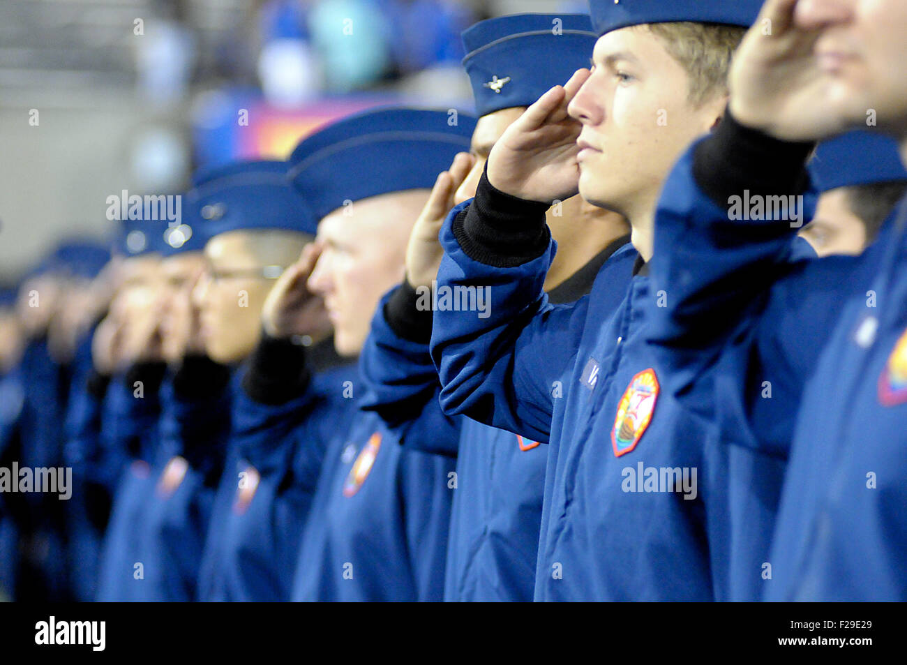 Colorado Springs, Colorado, USA. 12th Sep, 2015. The Air Force Academy Corps of Cadets at attention prior to Mountain West Conference action between the San Jose State Spartans and the Air Force Academy Falcons at Falcon Stadium, U.S. Air Force Academy, Colorado Springs, Colorado. Air Force defeats San Jose State 37-16. © csm/Alamy Live News Stock Photo