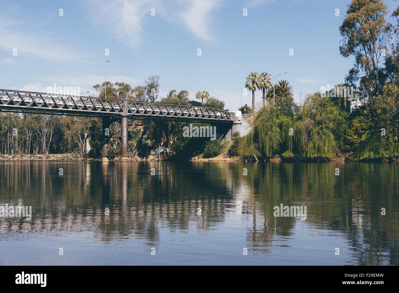 An old Iron bridge crossing the Murray River in Australia. Filter ...