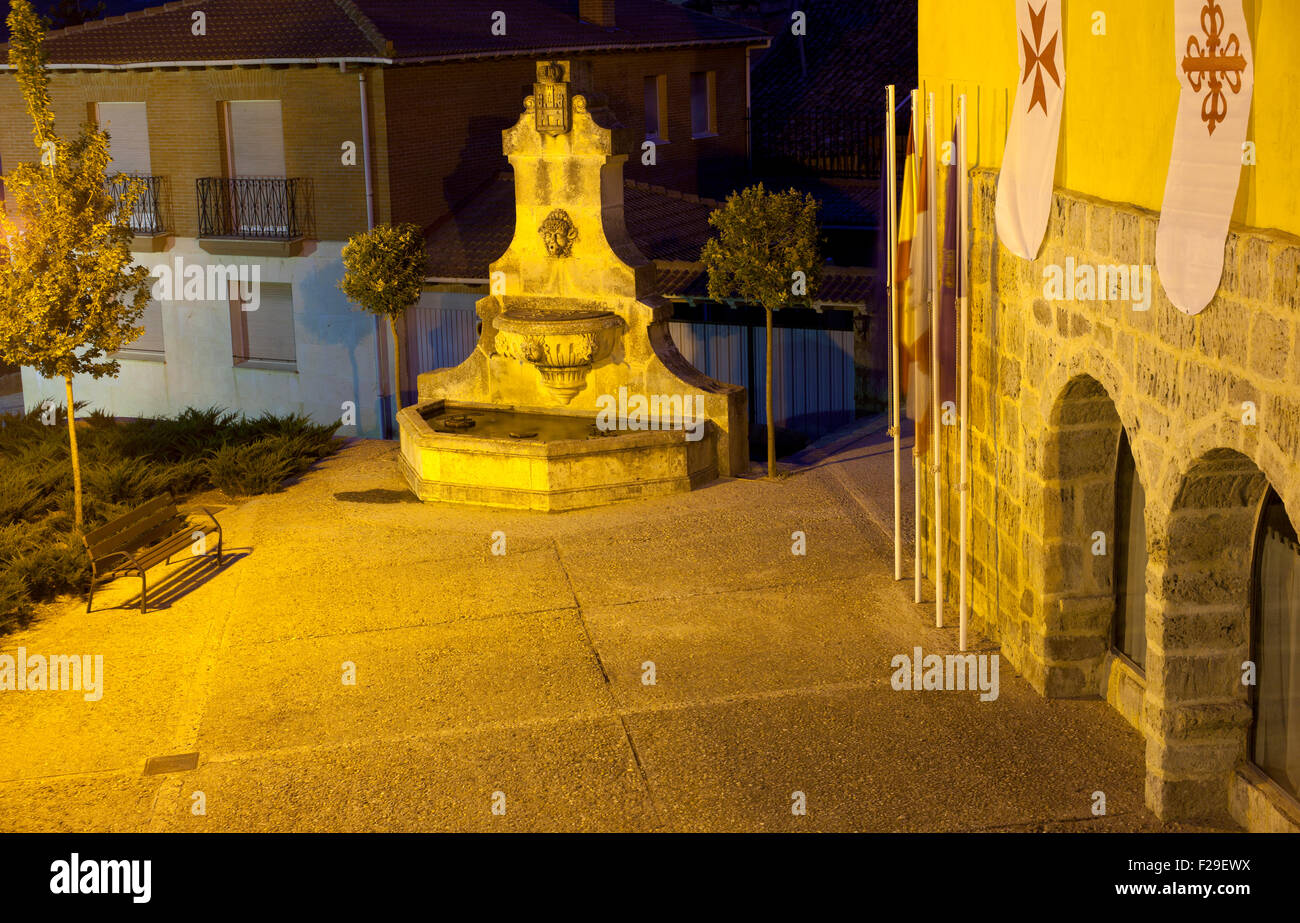 View of a fountain in the night - Spain Stock Photo