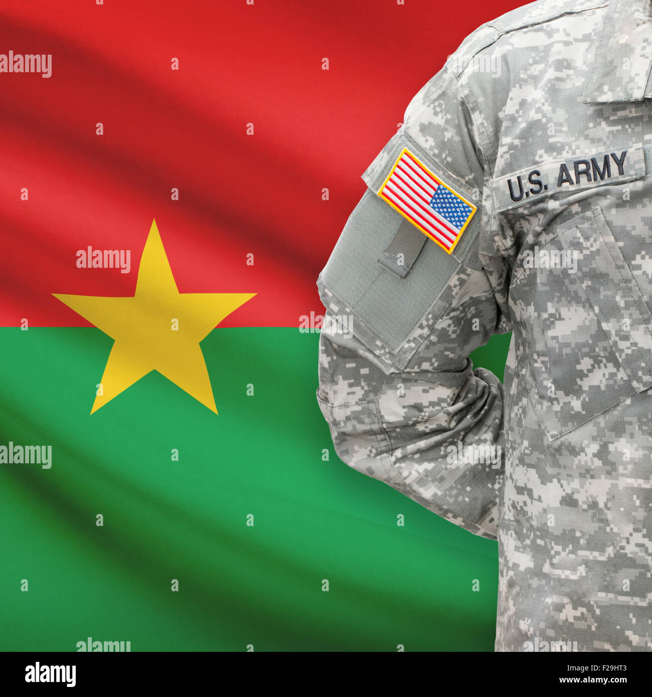 American soldier with flag on background series - Burkina Faso Stock Photo