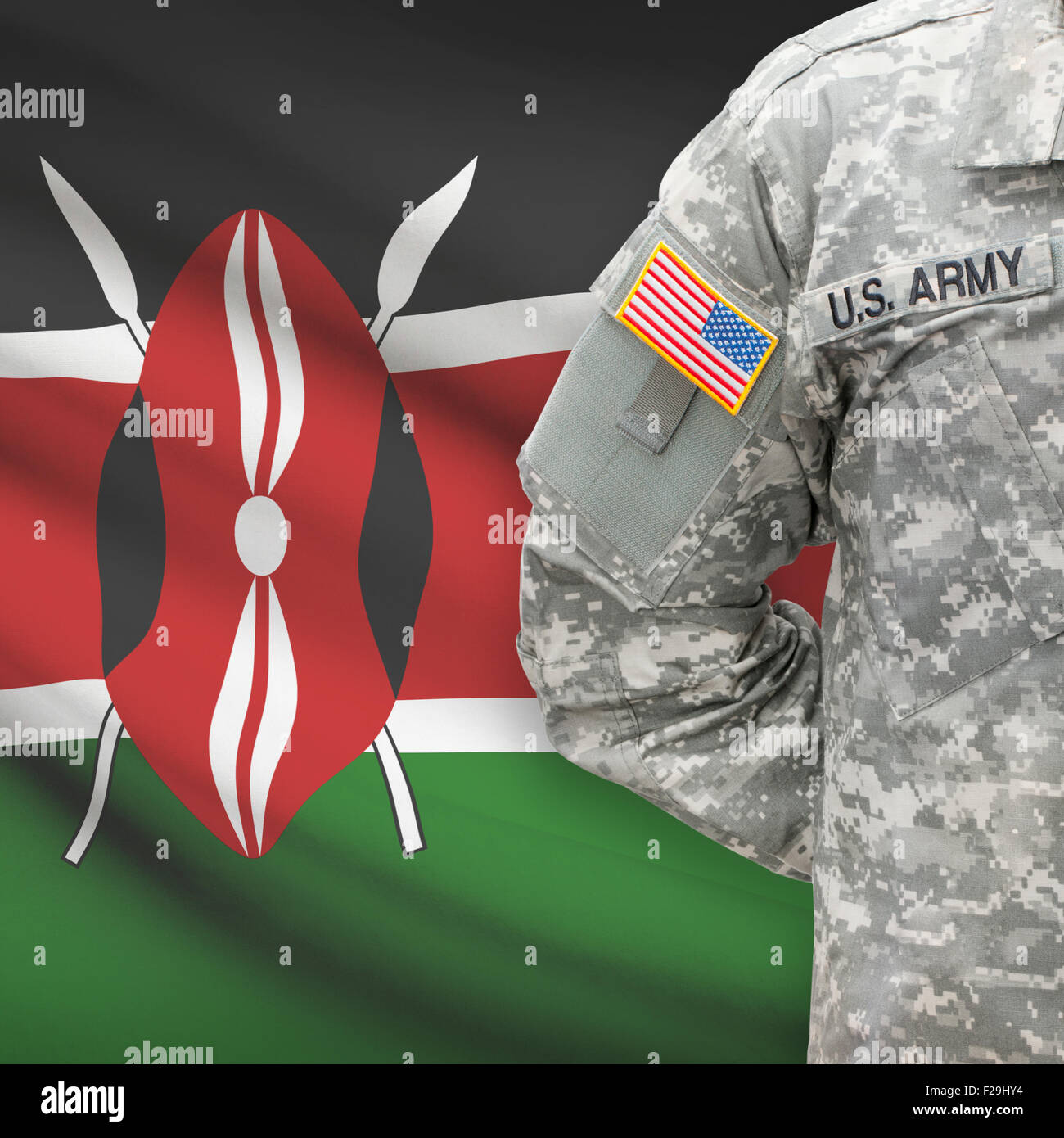 American soldier with flag on background series - Kenya Stock Photo