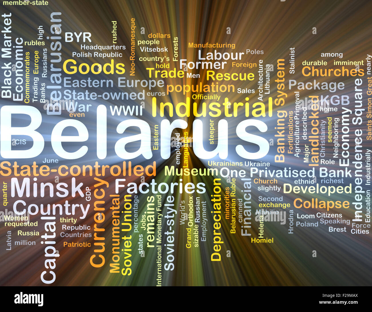 Background concept wordcloud illustration of Belarus glowing light Stock Photo