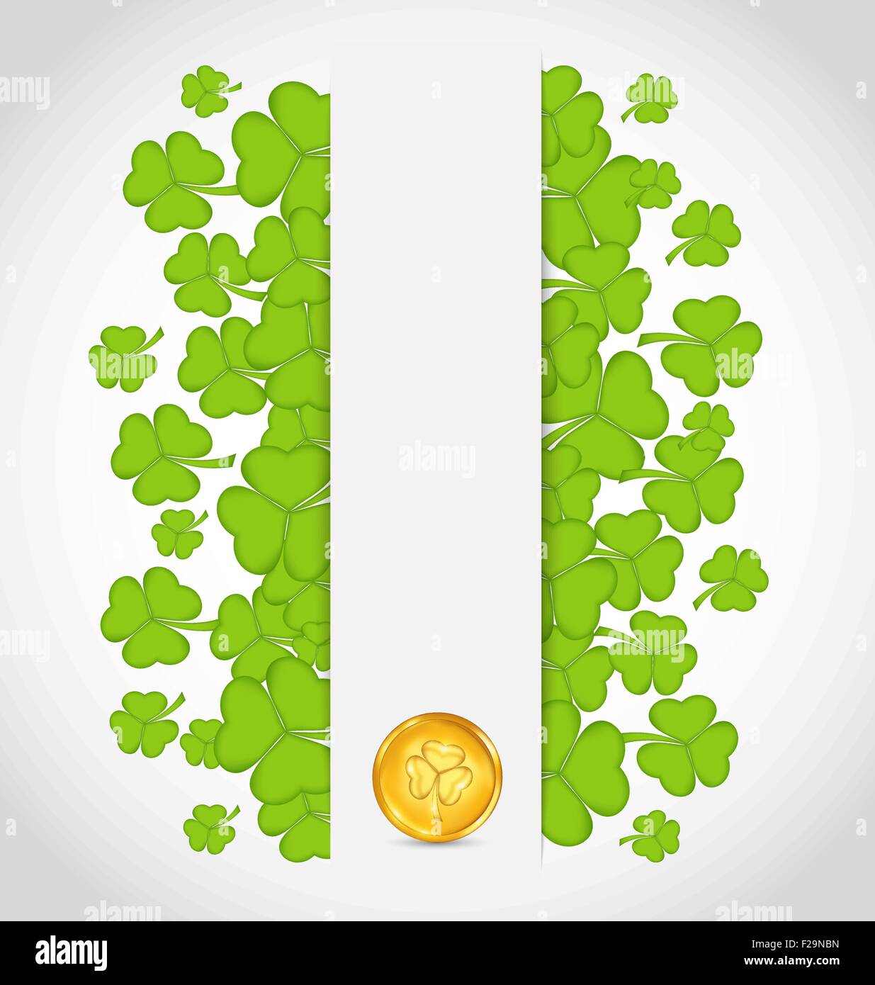 Celebration card with clovers and golden coins for St. Patrick's Stock ...