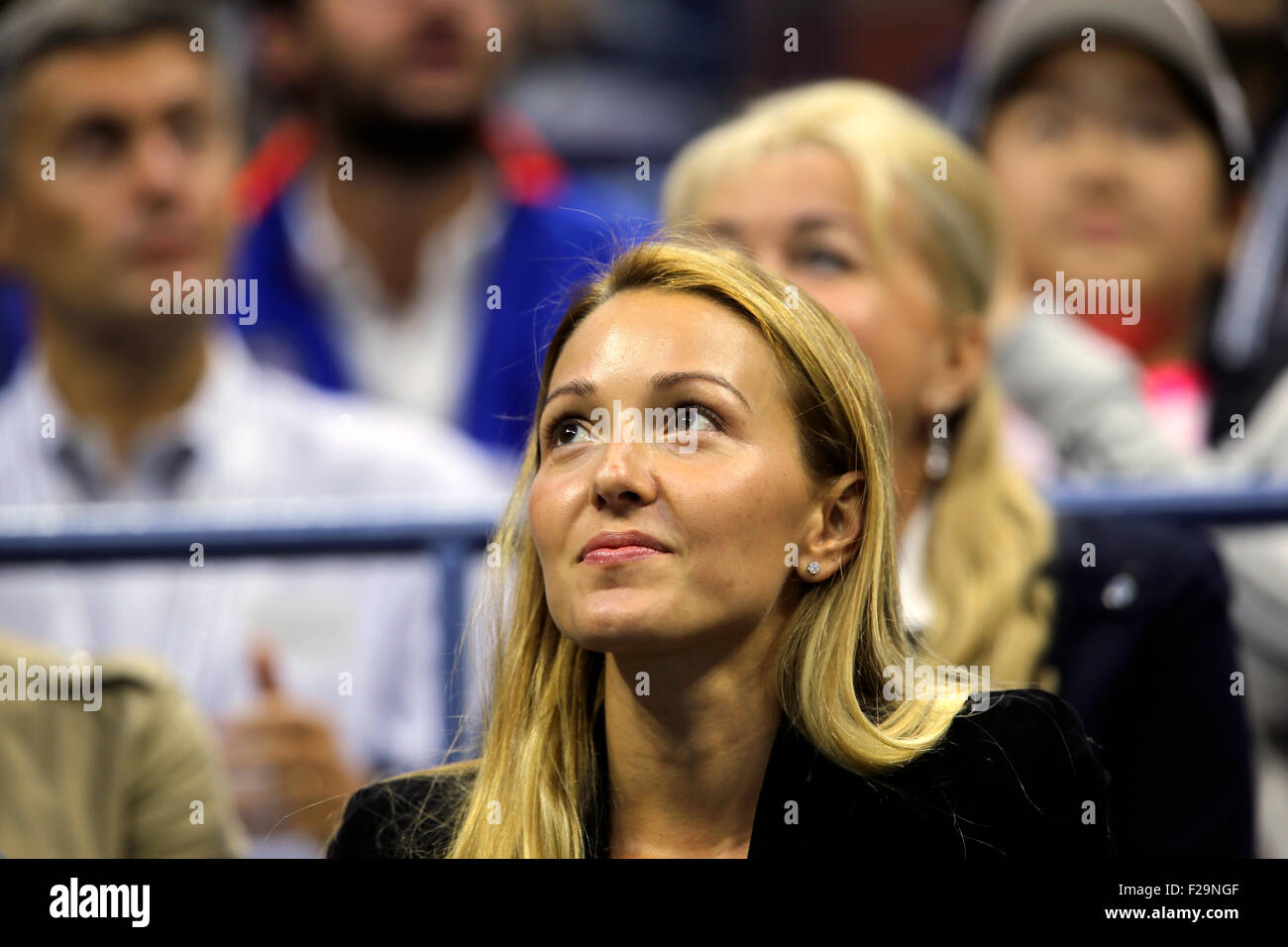 New York, USA. 13th September, 2015. Portraits of Novak Djokovic's wife, Jelena as she watches the U.S. Open final between her husband and  Roger Federer at Flushing Meadows, New York on September 13th, 2015. Credit:  Adam Stoltman/Alamy Live News Stock Photo