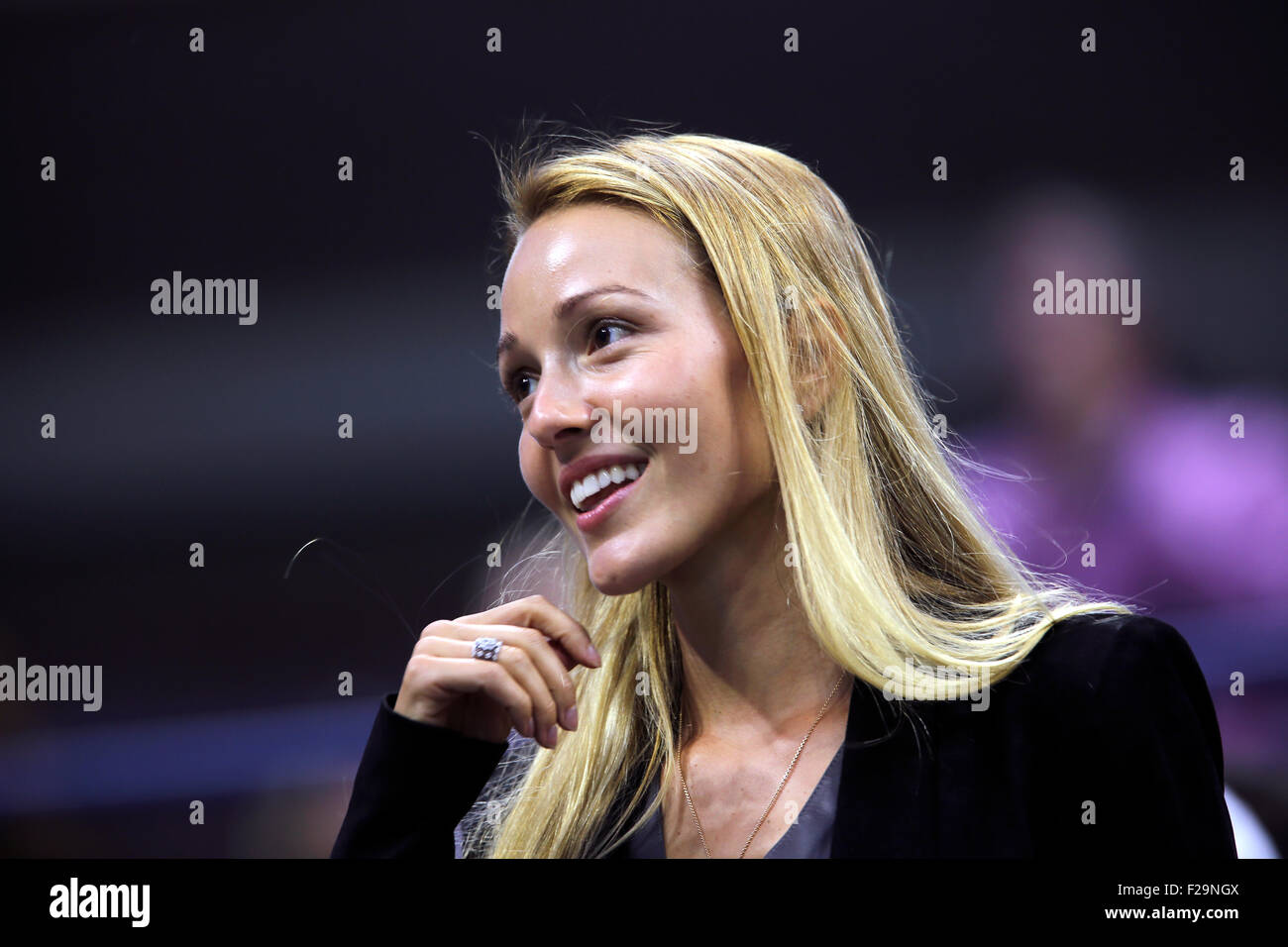 New York, USA. 13th September, 2015. Portraits of Novak Djokovic's wife, Jelena as she watches the U.S. Open final between her husband and  Roger Federer at Flushing Meadows, New York on September 13th, 2015. Credit:  Adam Stoltman/Alamy Live News Stock Photo