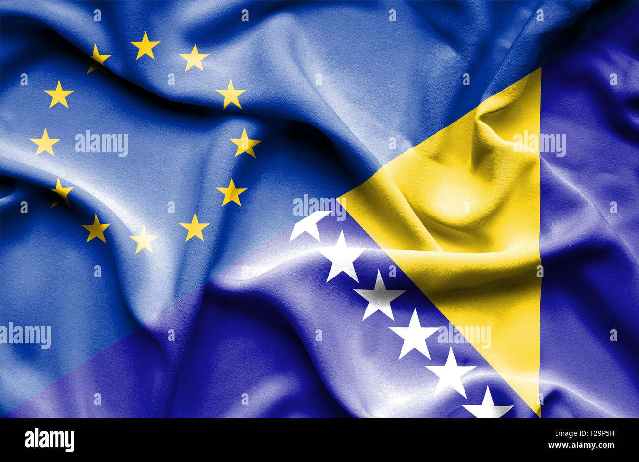 Waving flag of Bosnia and Herzegovina and Stock Photo - Alamy