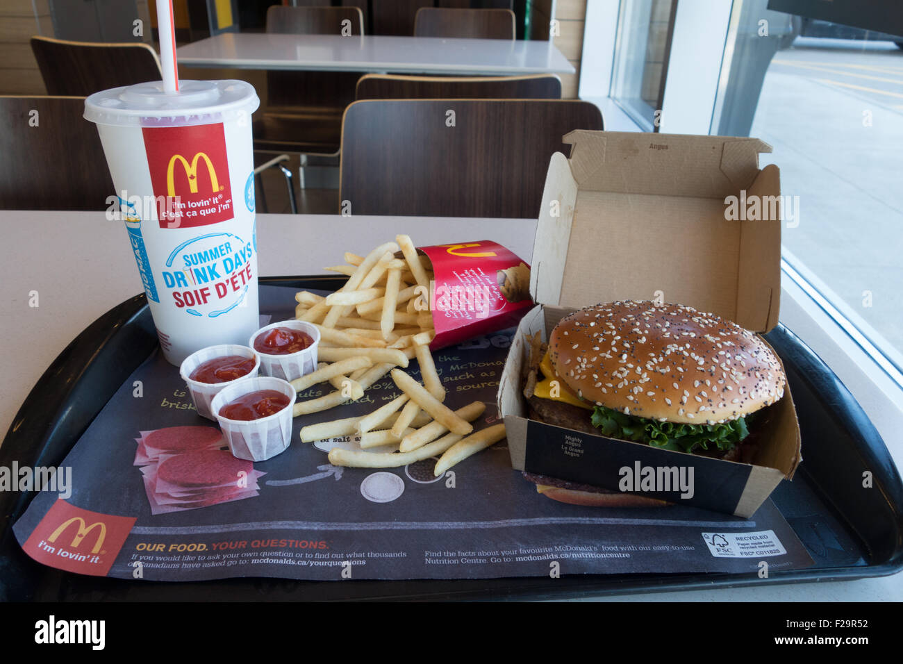 McDonald McDonalds meal burger fries soda fast food Stock Photo