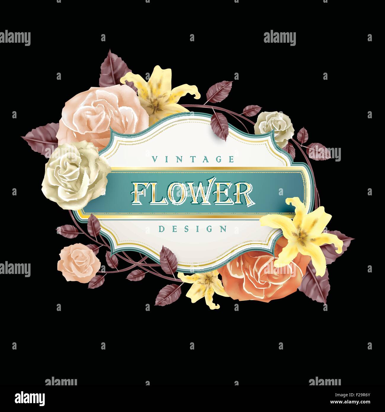 romantic floral frame design with roses and lilies Stock Vector Image ...