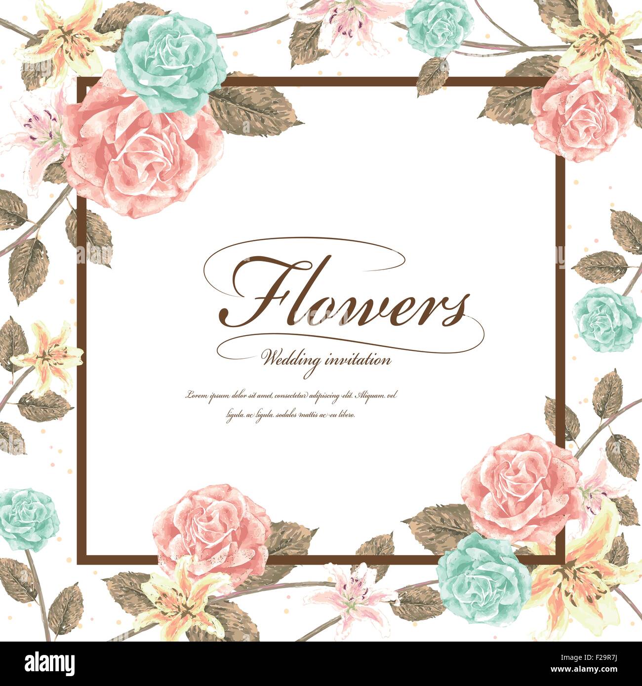 romantic flowers wedding invitation template design with roses Stock ...