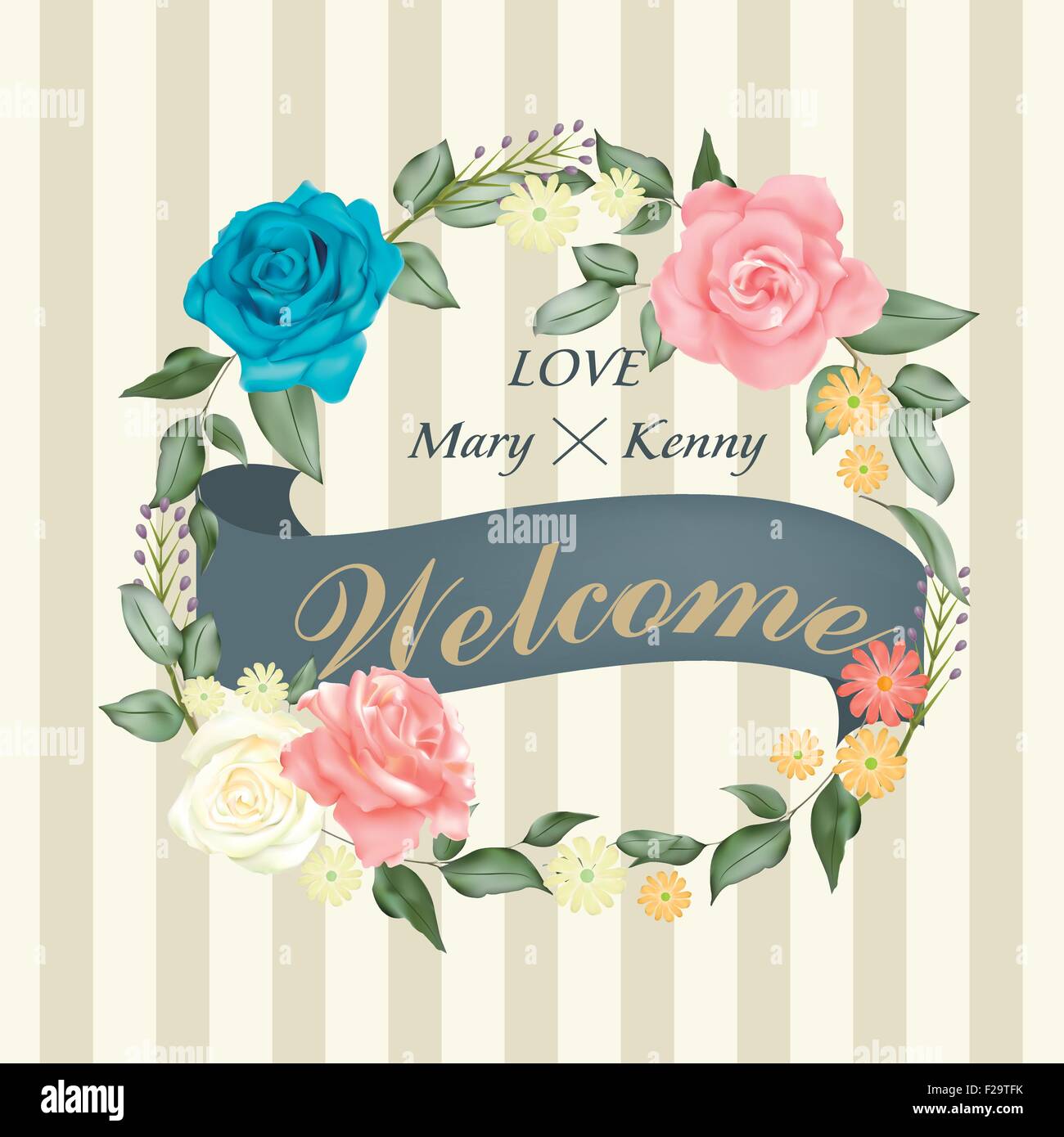 romantic floral wedding invitation design with elegant wreath Stock Vector