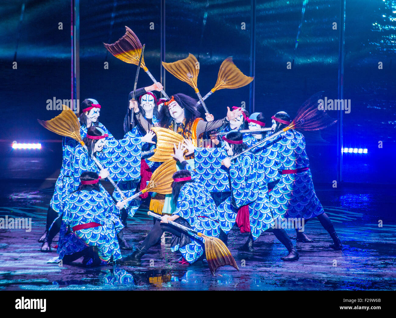 Traditional Japanese Kabuki performance in front of the Bellagio hotel