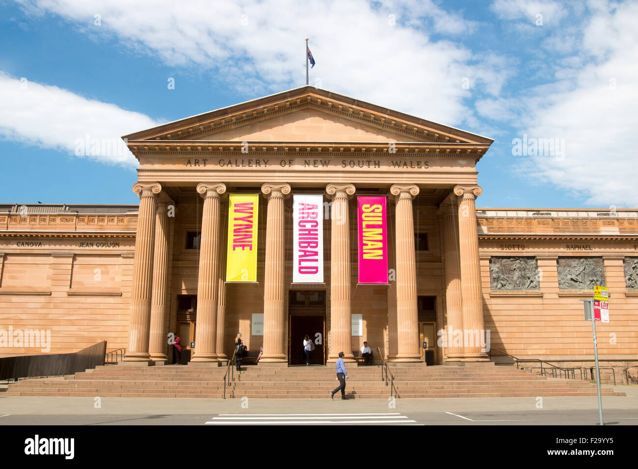 Exterior Art Gallery of New South Wales located in Sydney,Australia with banners promoting Archibald,Wynne and Sir John Sulman art prize Stock Photo