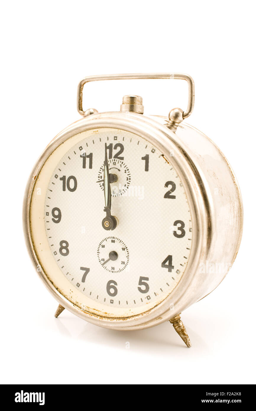 Old alarm clock isolated on white Stock Photo Alamy