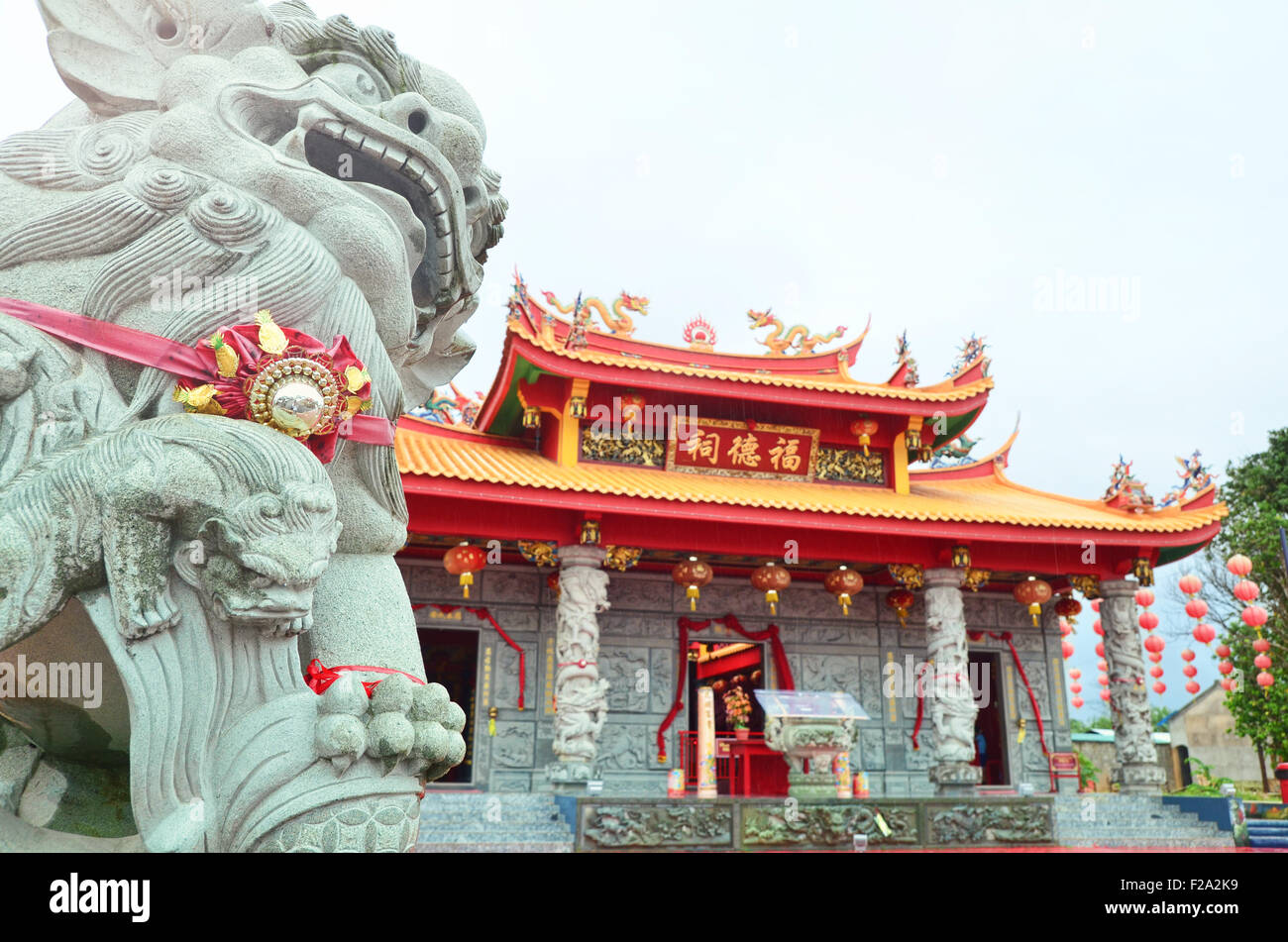 Facade of Kelapa Kampit Chinese Temple in Belitung Island Stock Photo