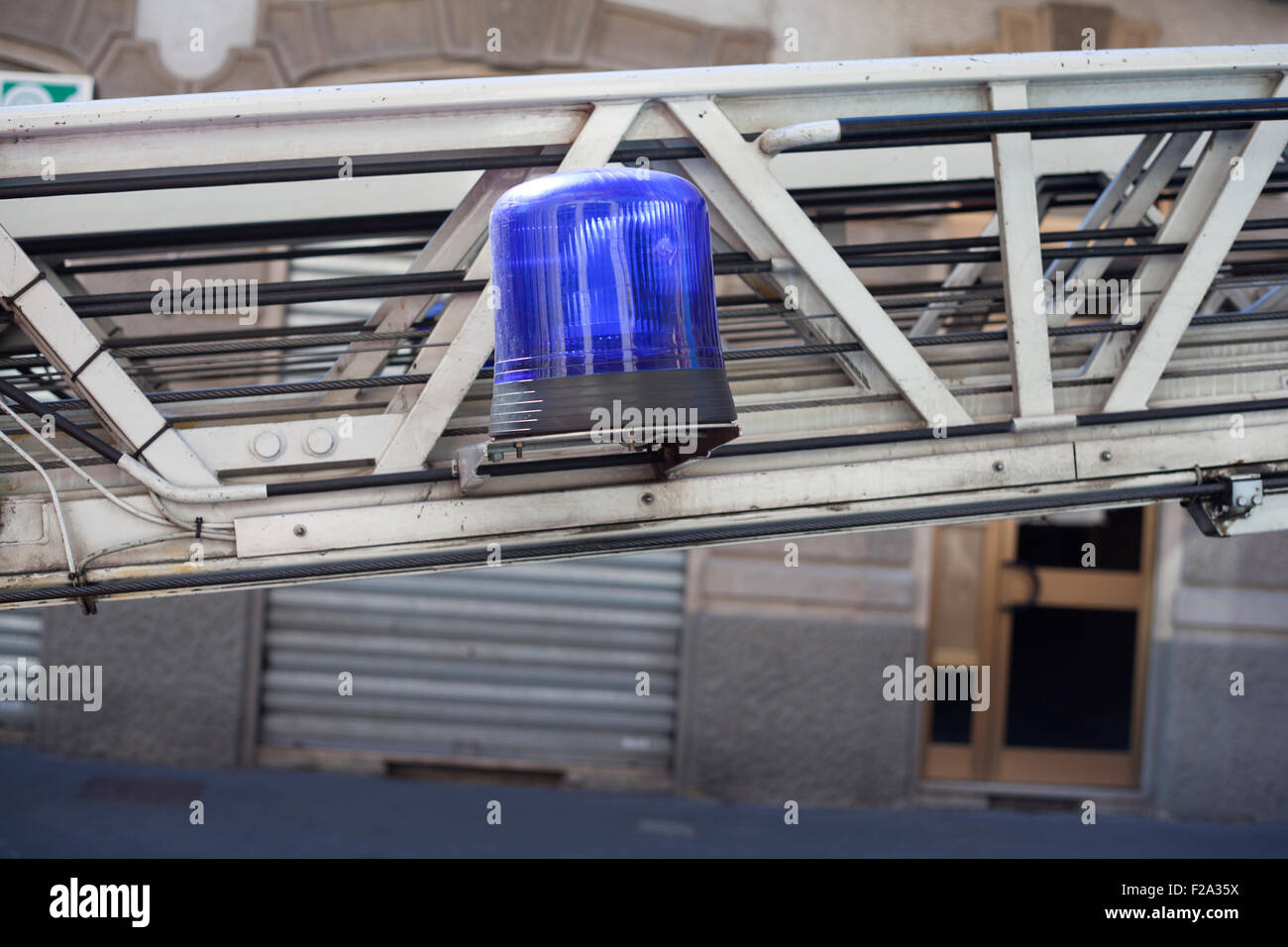 Blue flashing beacon on a crane Stock Photo Alamy