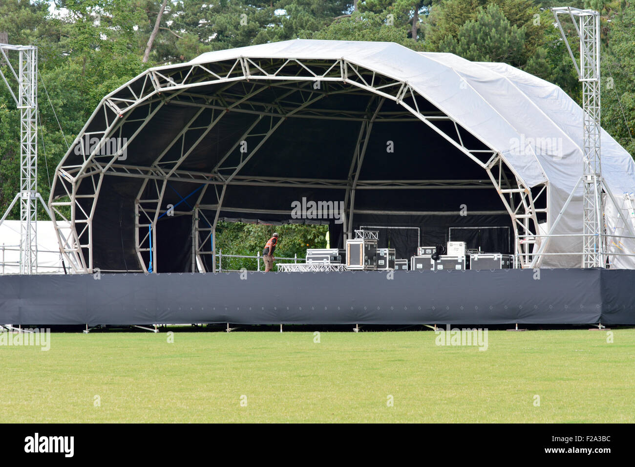 Main stage being constructed for Proms in the Park in Bedford, Bedfordshire, England Stock Photo