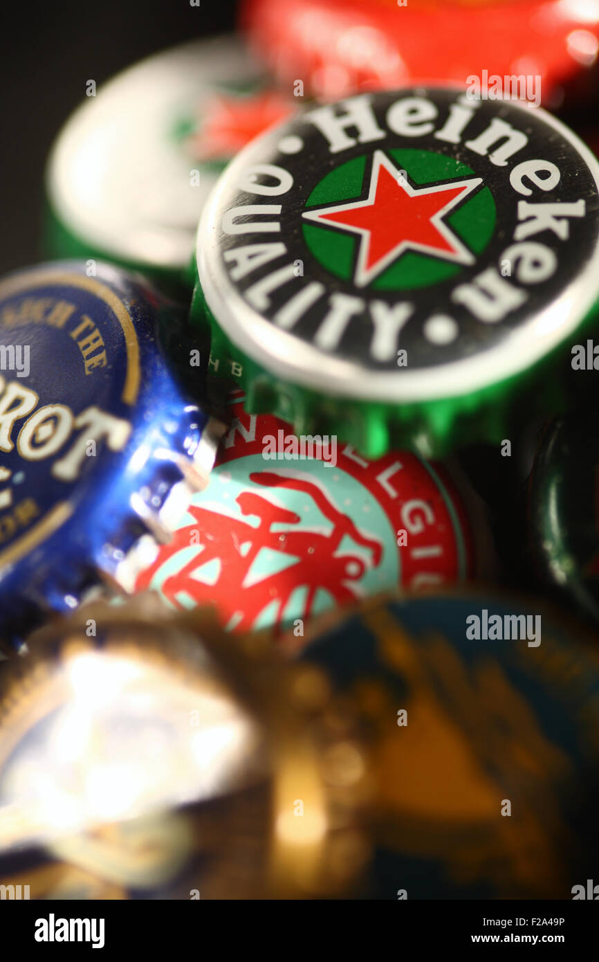 collection of beer lids Stock Photo Alamy