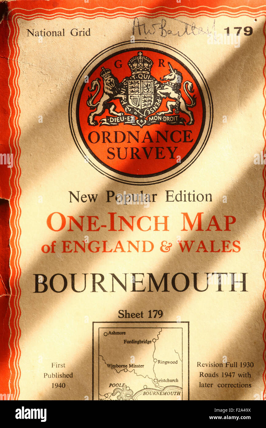 one inch ordnance survey map for bournemouth Stock Photo