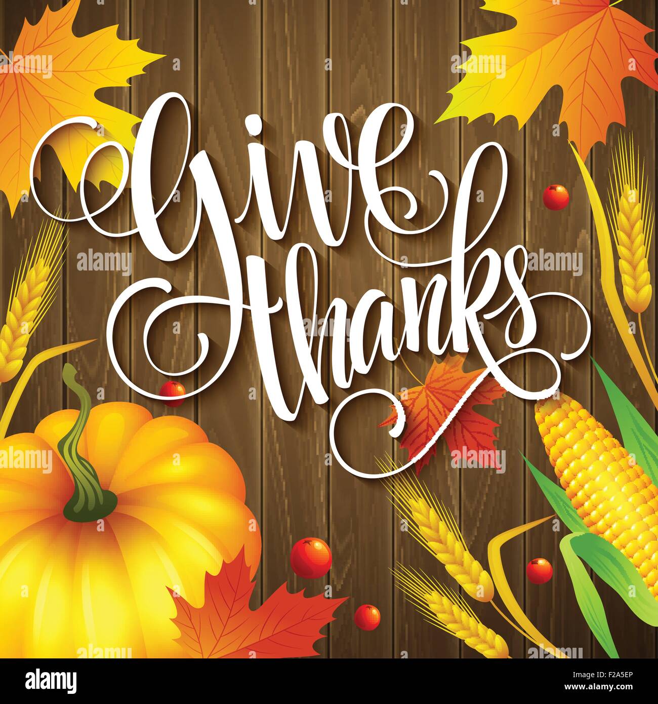 Hand drawn thanksgiving greeting card with leaves, pumpkin and spica on ...