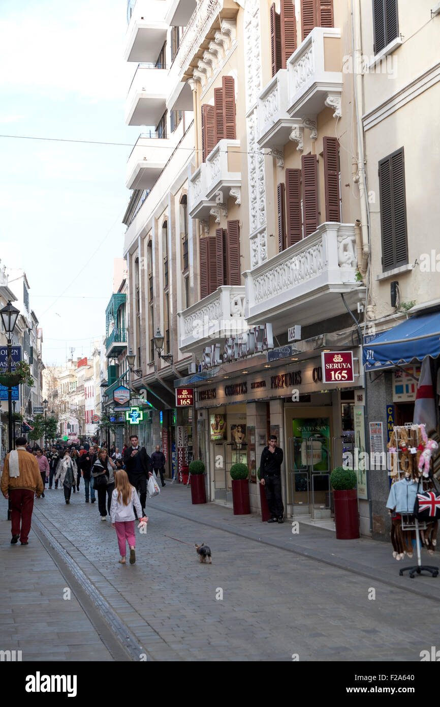 Shops in Main Street, Gibraltar, British terroritory in southern Europe Stock Photo