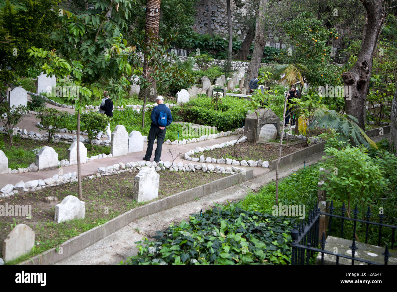 Gravestones in Trafalgar cemetery, Gibraltar, British terroritory in southern Europe Stock Photo