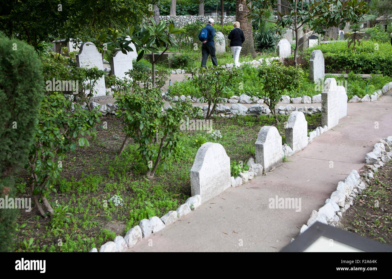 Gravestones in Trafalgar cemetery, Gibraltar, British terroritory in southern Europe Stock Photo