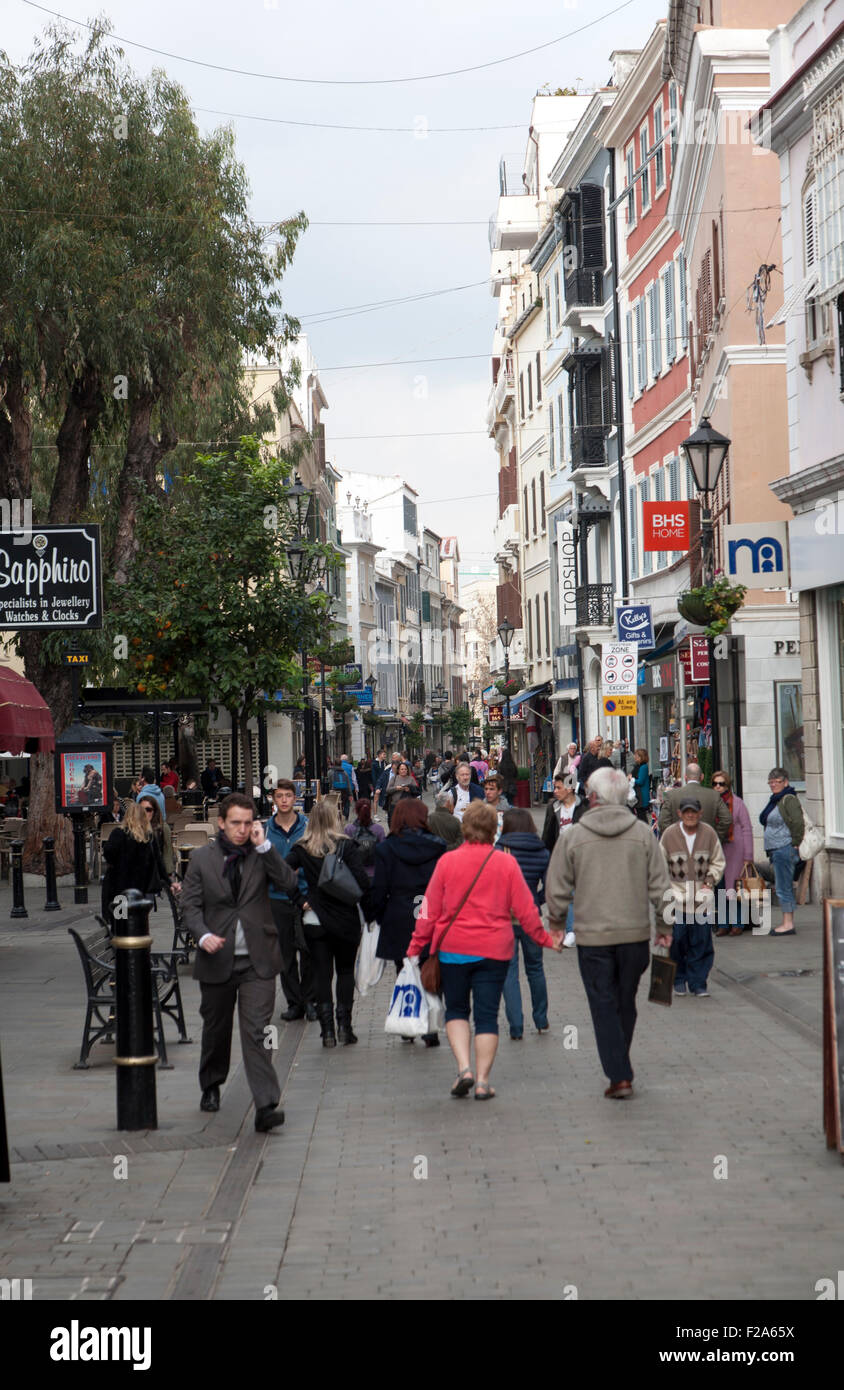 Shoppers in Main Street, Gibraltar, British territory in southern Europe Stock Photo