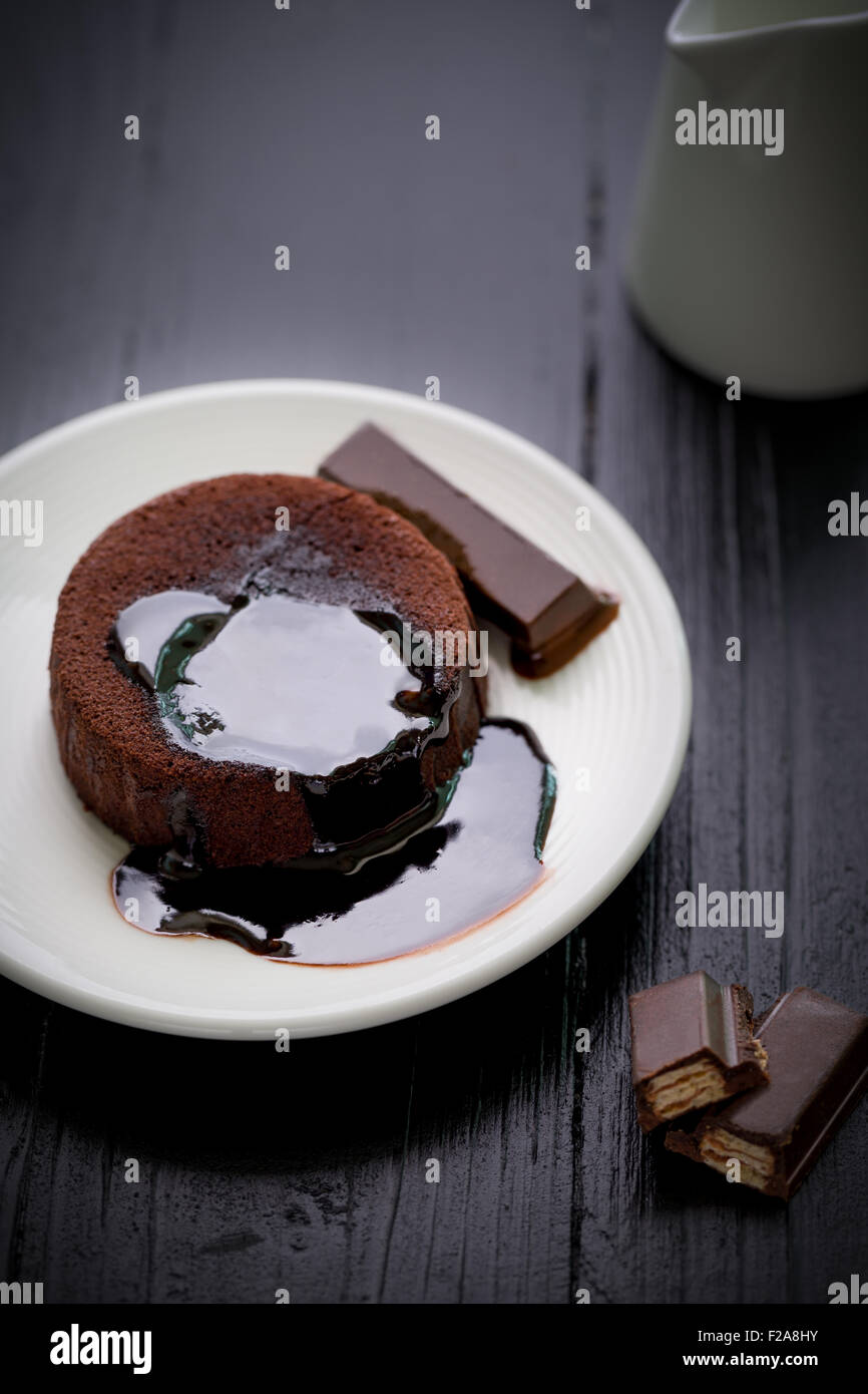Chocolate lava cake with melting chocolate sauce Stock Photo Alamy