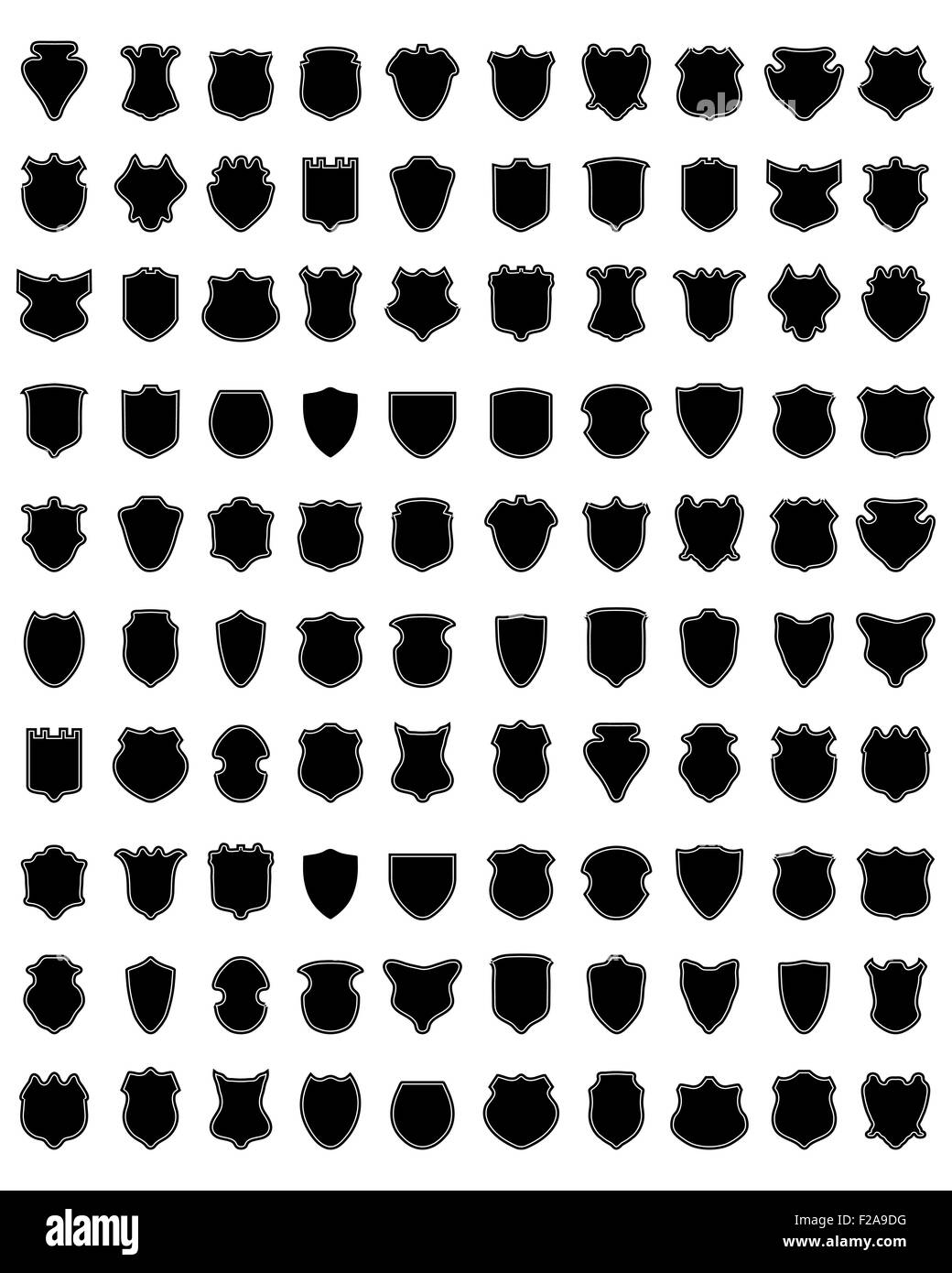 Black and white silhouettes of shields, vector Stock Photo