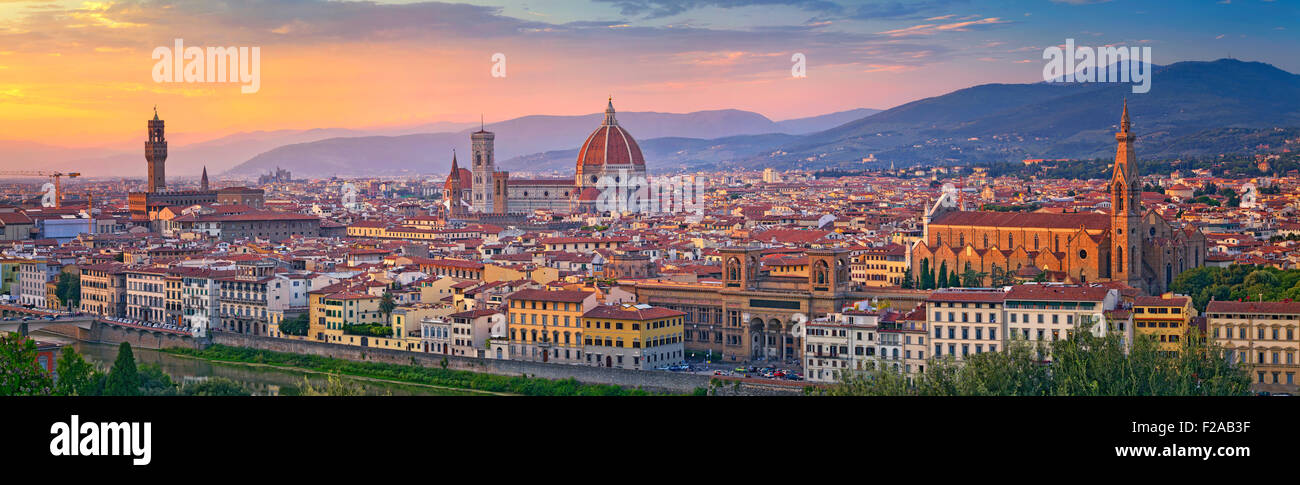 Florence Panorama. Panoramic image of Florence, Italy during beautiful sunset. Stock Photo