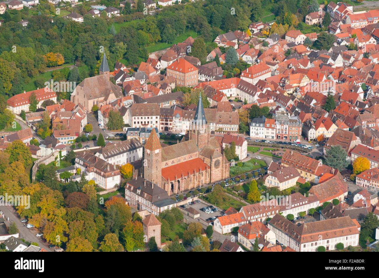 France, Bas Rhin (67), Wissembourg town, abbey St Pierre and St Paul  (aerial view) Stock Photo