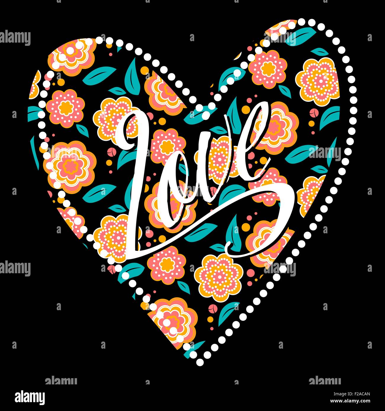 Postcard with heart on dark floral pattern. Wedding card. Sign Love ...