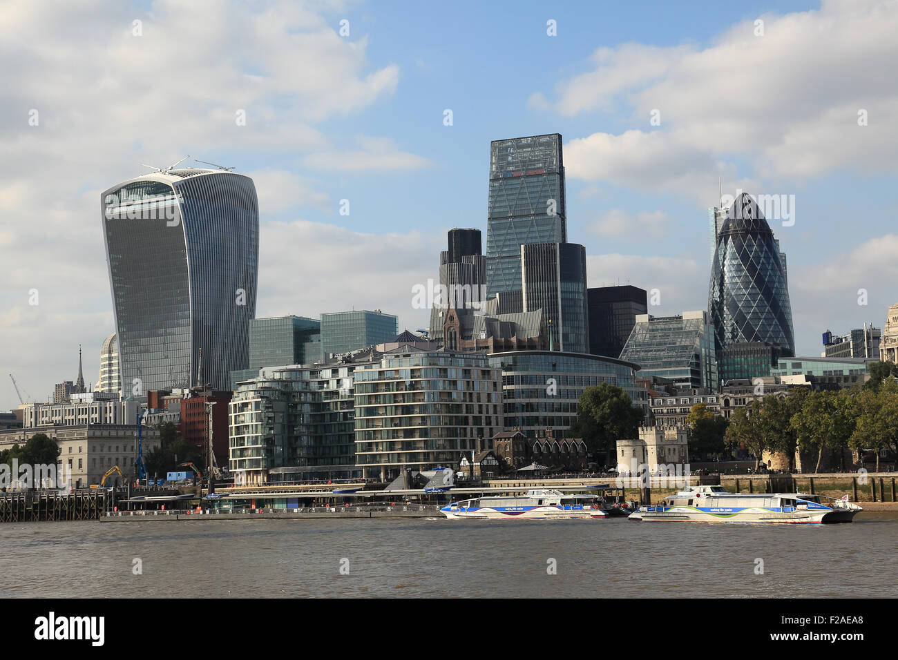 Modern architecture in London, England, including the famous Gerkin, Walkie Talkie and Cheese Grater buildings Stock Photo