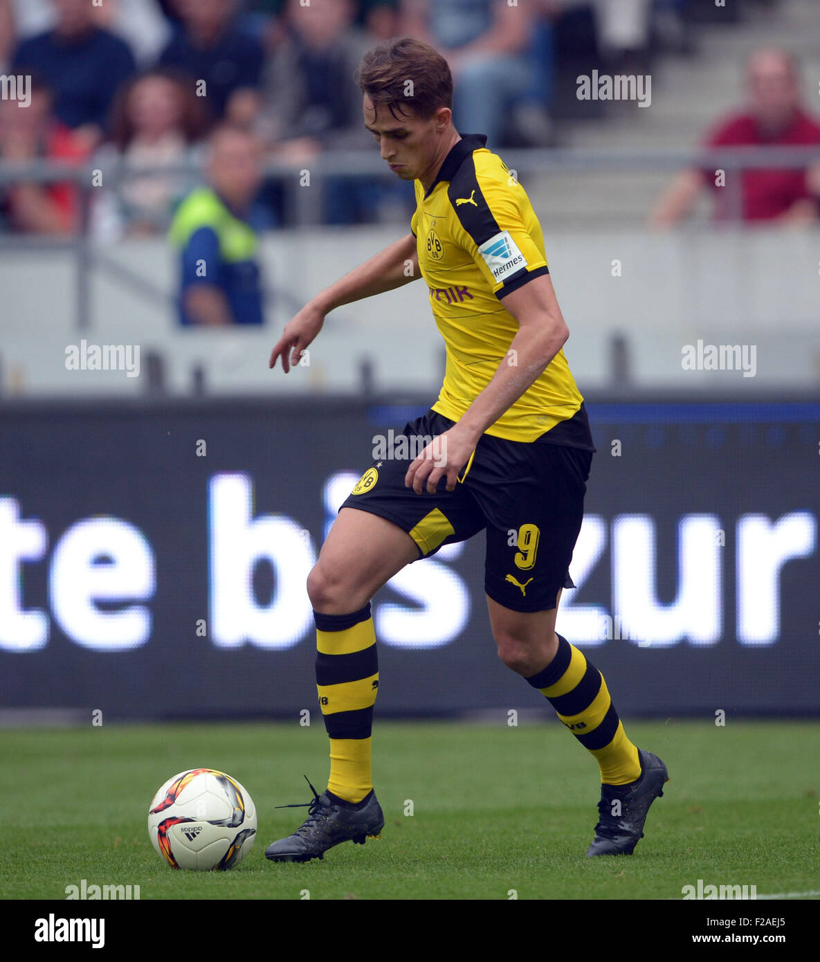 Dortmund's Adnan Januzaj in action during a German Bundesliga soccer match between Hannover 96 and Borussia Dortmund at HDI-Arena in Hanover, Germany, 12 September 2015. Photo: Peter Steffen/dpa Stock Photo
