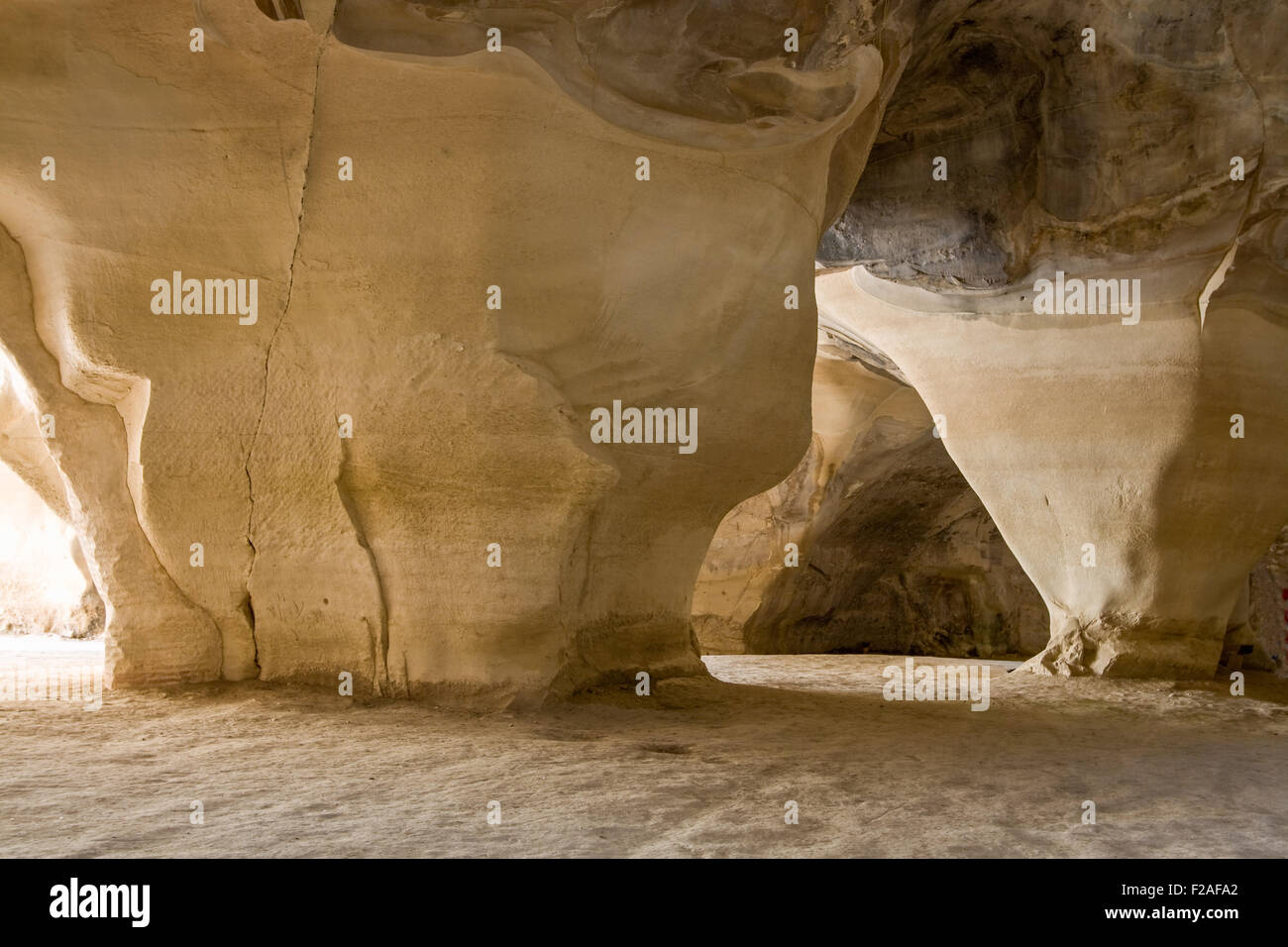 Huge limestone pillars at underground caves, Beit Govrin, Israel. Stock Photo