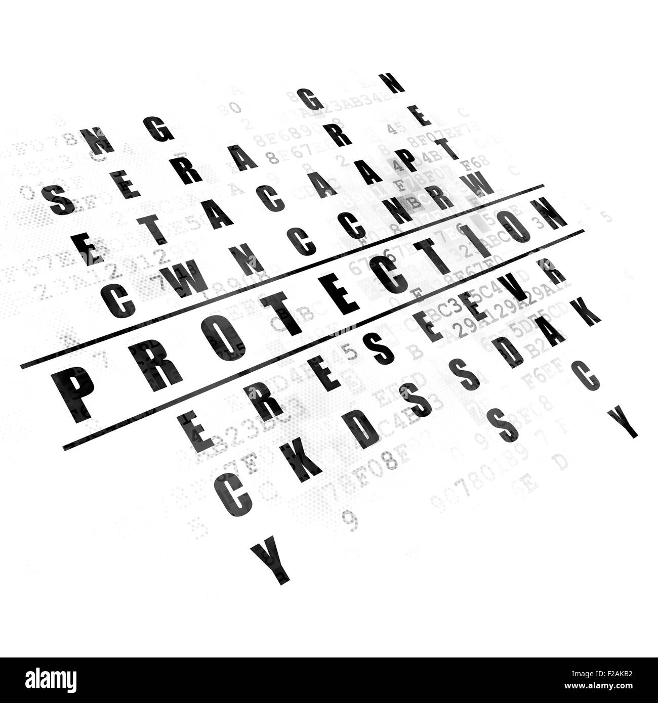 Protection concept word Protection in solving Crossword Puzzle Stock