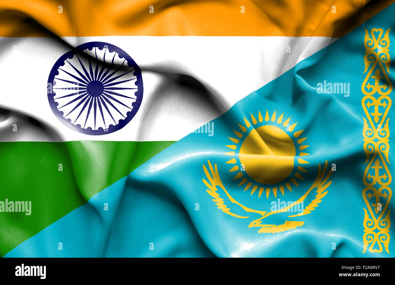 Waving flag of Kazakhstan and Stock Photo