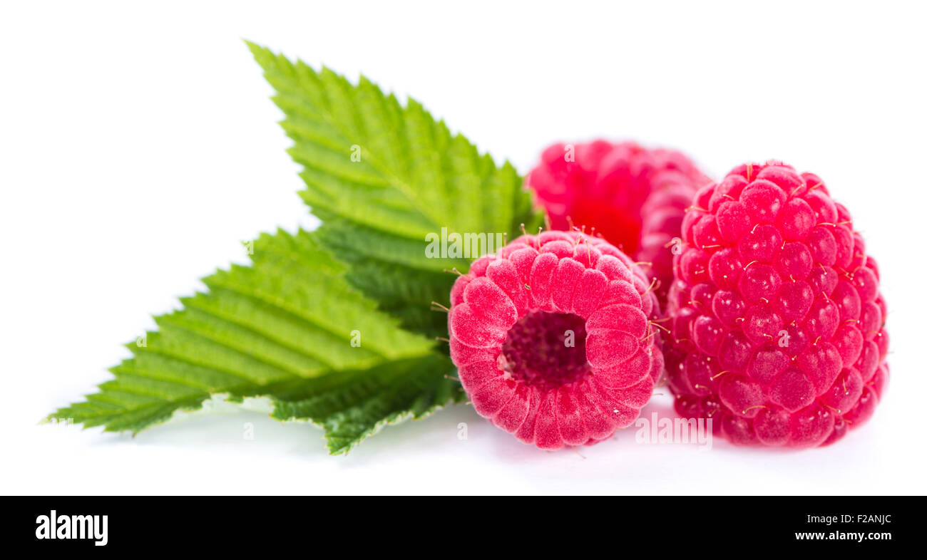 Raspberries close-up shot isolated on pure white background Stock Photo ...