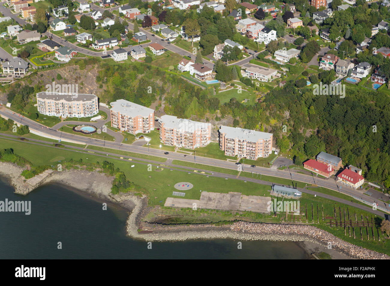 Condo buildings and houses are seen by the St-Lawrence river in Levis in this aerial photo Stock Photo