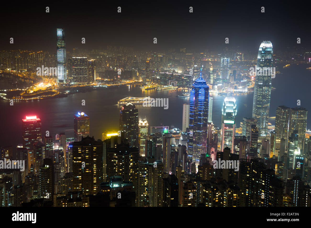 Nightview of Hong Kong city from Victoria Peak. Stock Photo