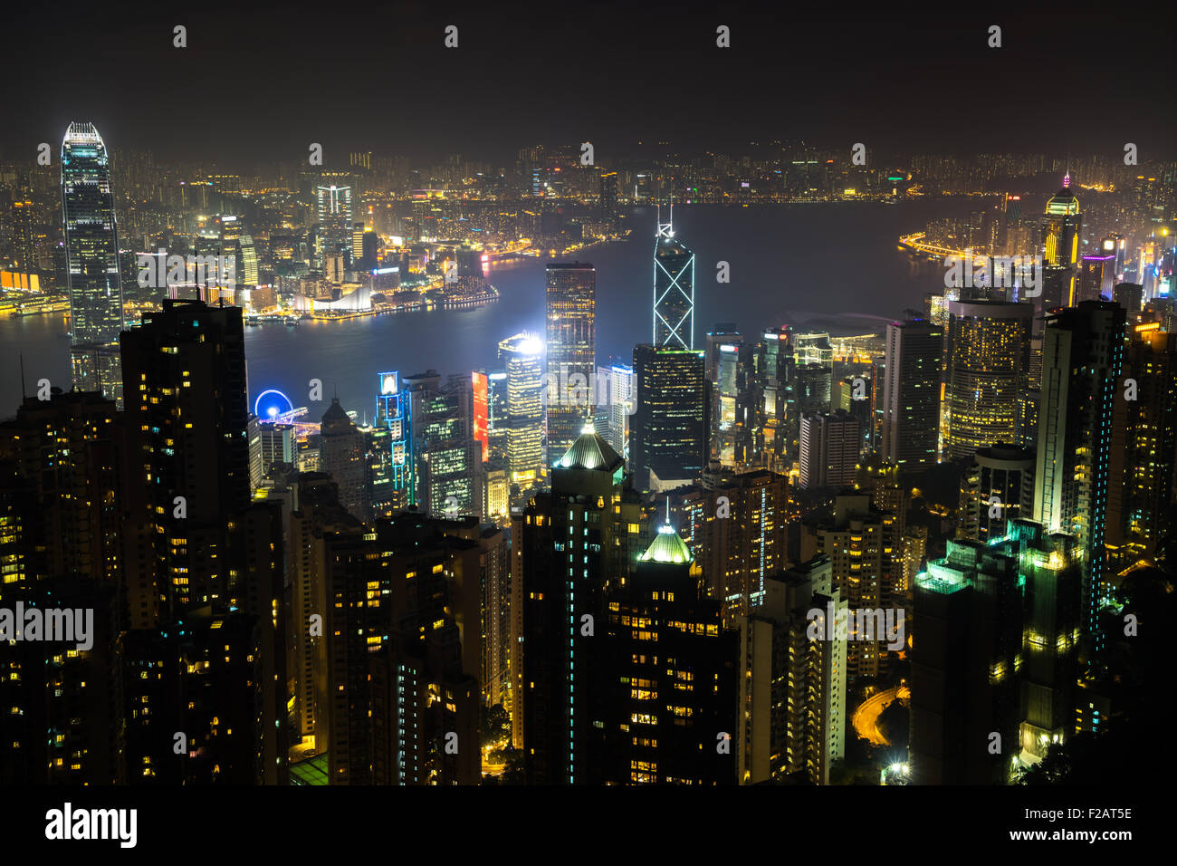 Nightview of Hong Kong city from Victoria Peak. Stock Photo